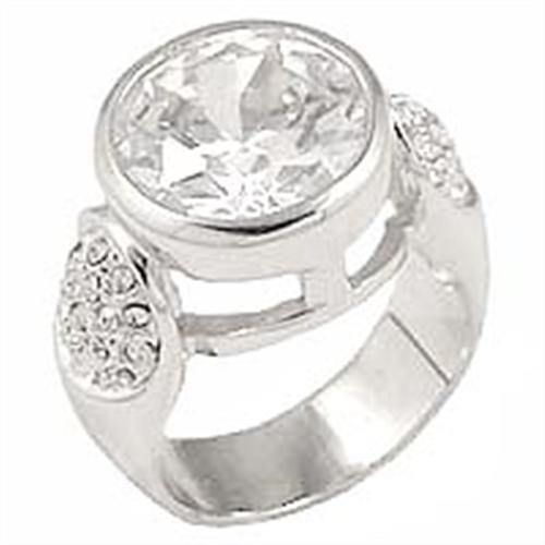 JCE415 Rhodium Brass Ring with AAA Grade CZ  in Clear