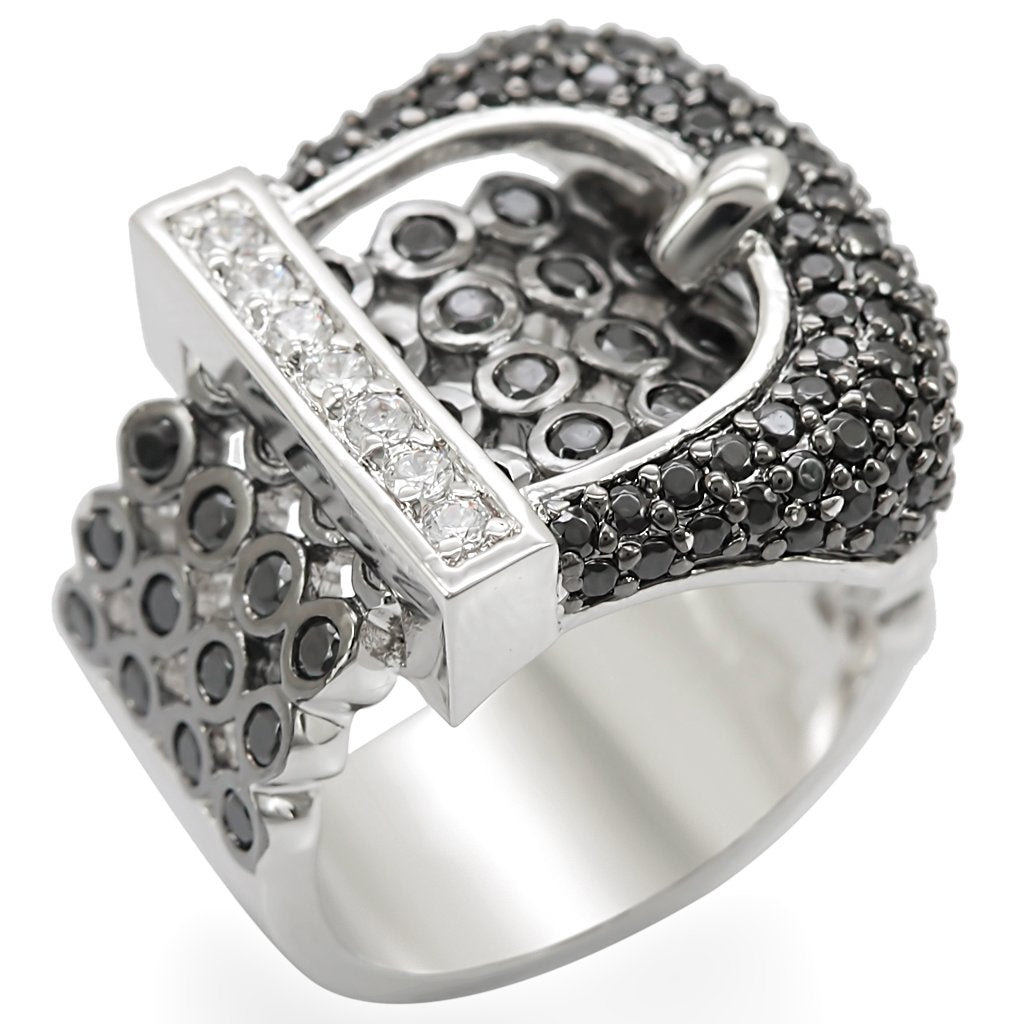 JCE048 Rhodium + Ruthenium Brass Ring with AAA Grade CZ  in Black Diamond