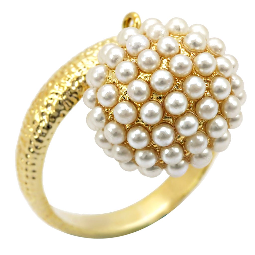 JCE060 Gold Brass Ring with Synthetic Pearl in Citrine Yellow