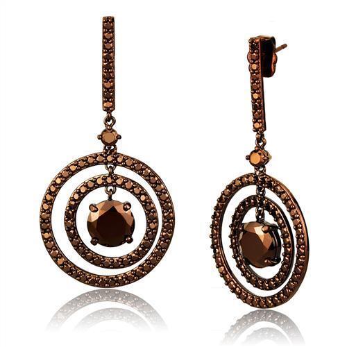JCE1109 IP Coffee light Brass Earrings with AAA Grade CZ  in Light Coffee