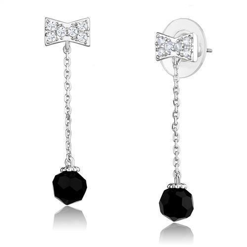 JCE1300 Rhodium Brass Earrings with AAA Grade CZ  in Clear