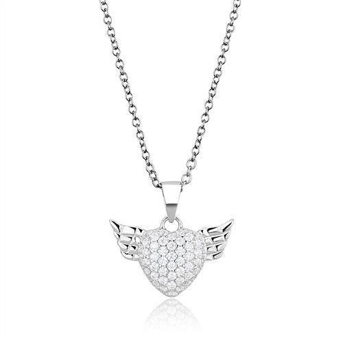 JCE1378 Rhodium 925 Sterling Silver Chain Pendant with AAA Grade CZ  in Clear