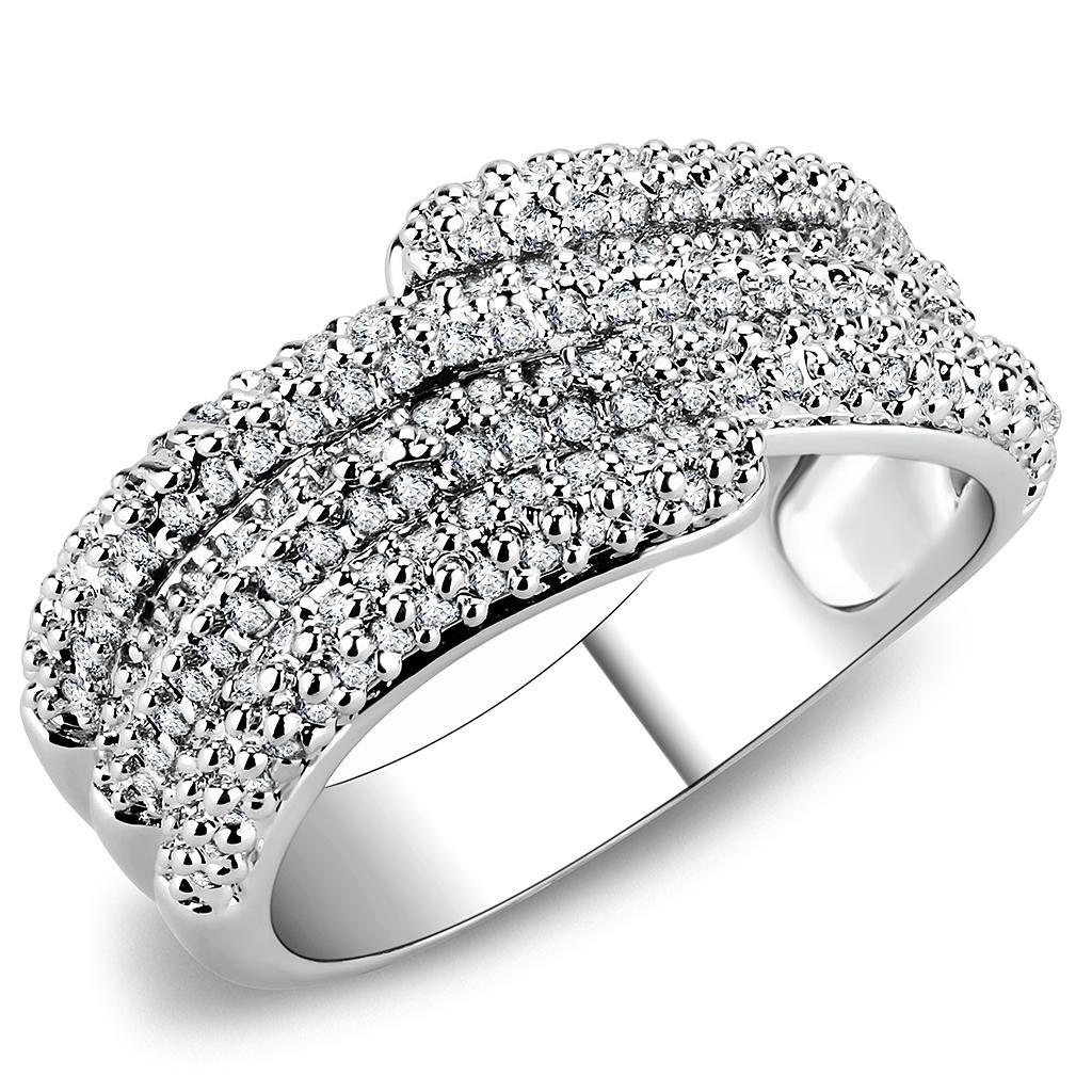 JCE1449 Rhodium Brass Ring with AAA Grade CZ  in Clear