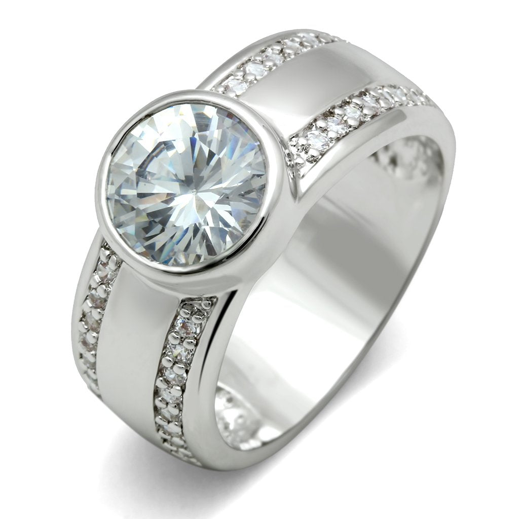 JCE147 Rhodium Brass Ring with AAA Grade CZ  in Clear
