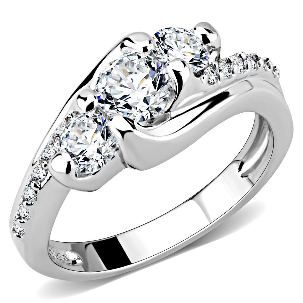 JCE1512 Rhodium Brass Ring with AAA Grade CZ  in Clear