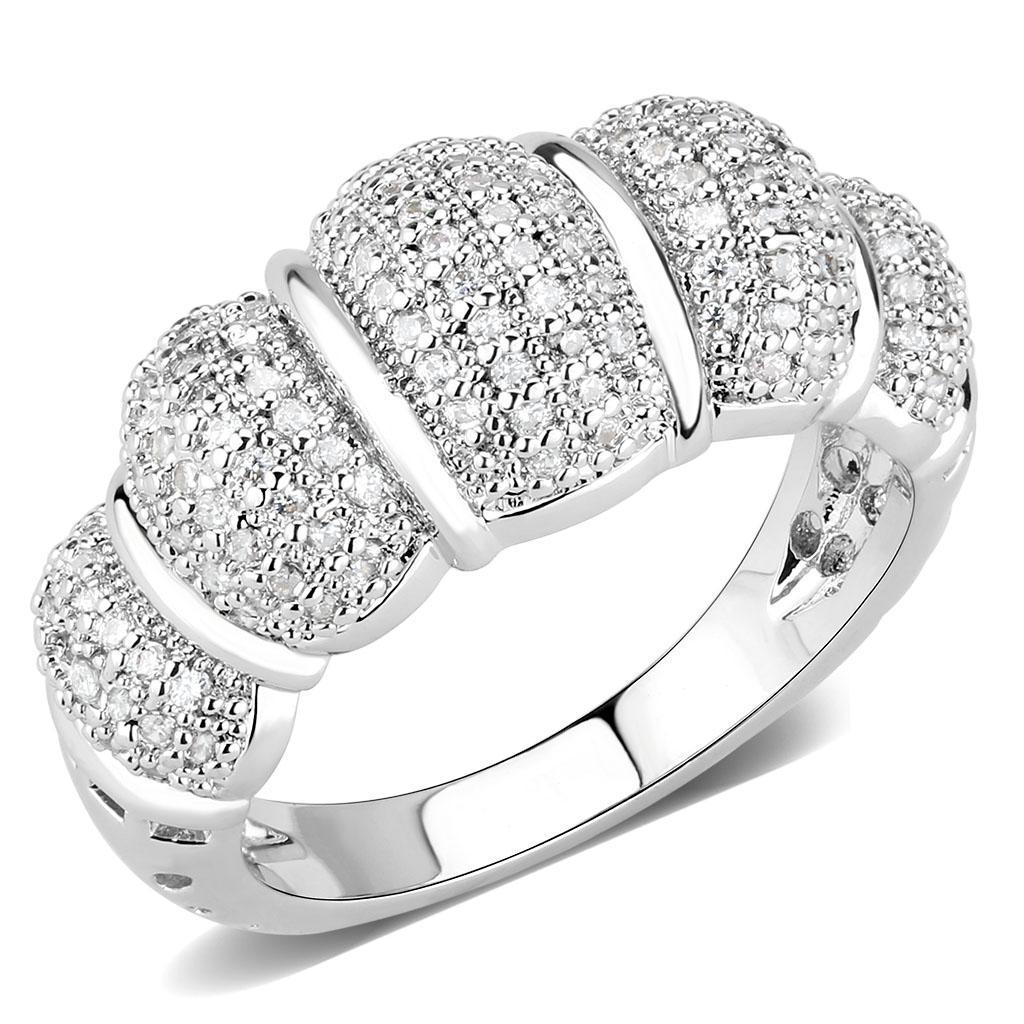 JCE1540 Rhodium Brass Ring with AAA Grade CZ  in Clear