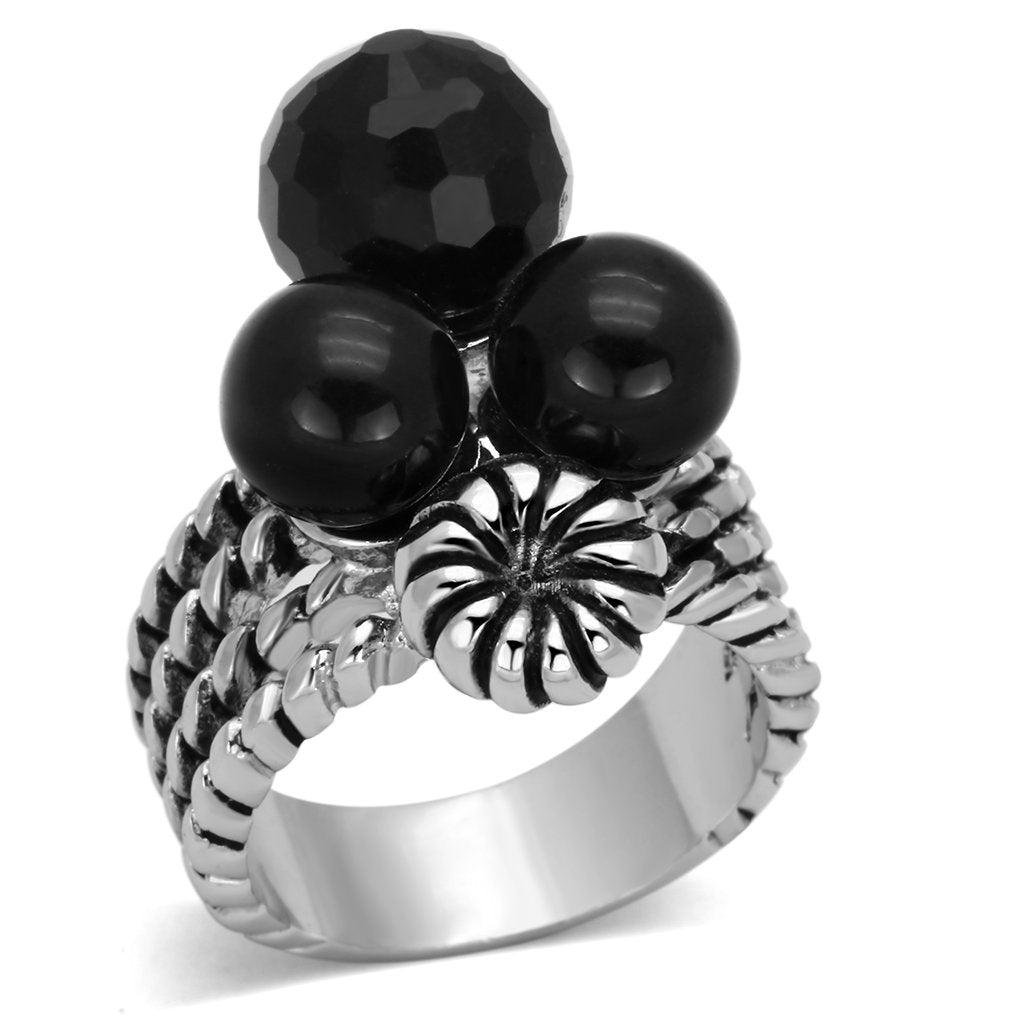 JCE330 Rhodium Brass Ring with AAA Grade CZ  in Black Diamond