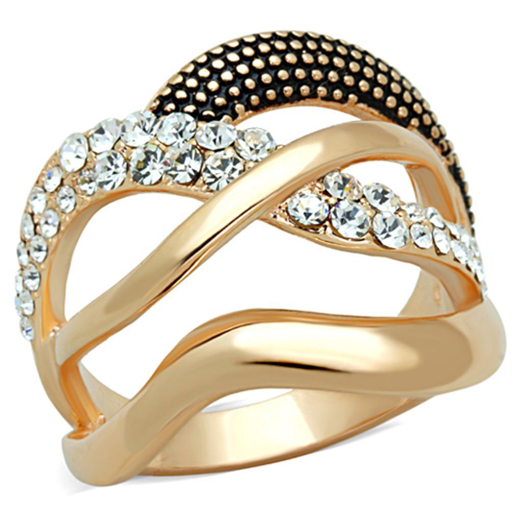 JCE737 Rose Gold Brass Ring with Top Grade Crystal  in Clear