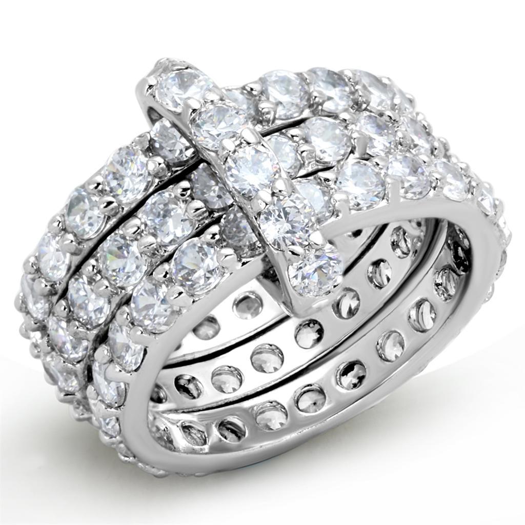 JCE875 Rhodium Brass Ring with AAA Grade CZ  in Clear