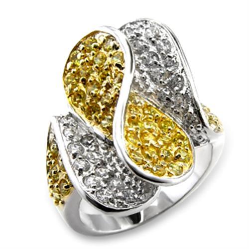 JCE118 Gold+Rhodium Brass Ring with AAA Grade CZ  in Topaz