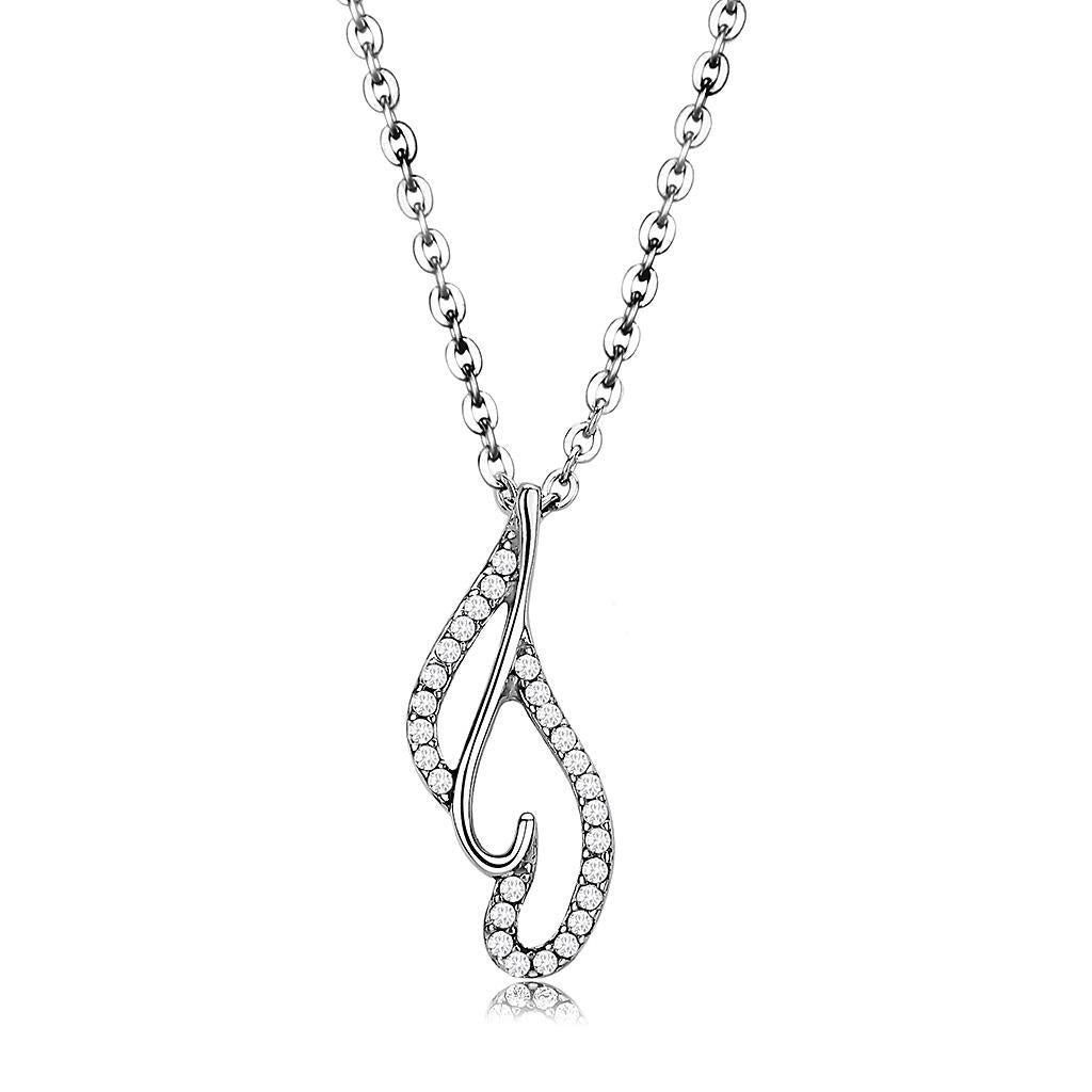 JCE089 High polished (no plating) Stainless Steel Chain Pendant with AAA Grade CZ  in Clear