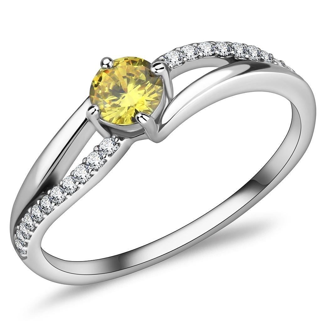 JCE118 High polished (no plating) Stainless Steel Ring with AAA Grade CZ  in Topaz
