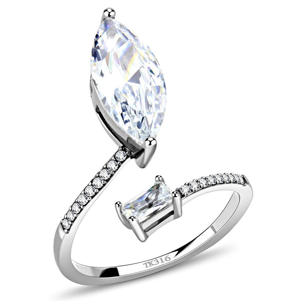 JCE129 High polished (no plating) Stainless Steel Ring with AAA Grade CZ  in Clear