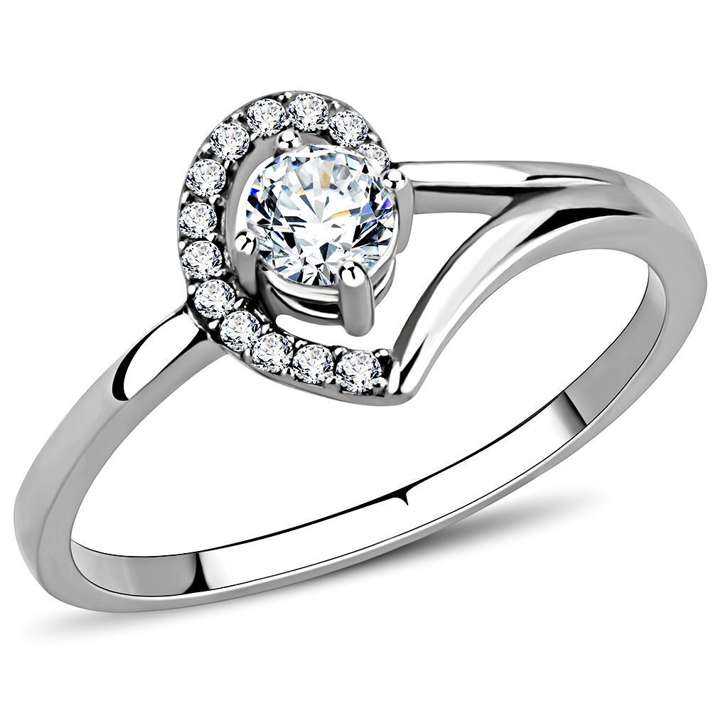 JCE165 High polished (no plating) Stainless Steel Ring with AAA Grade CZ  in Clear