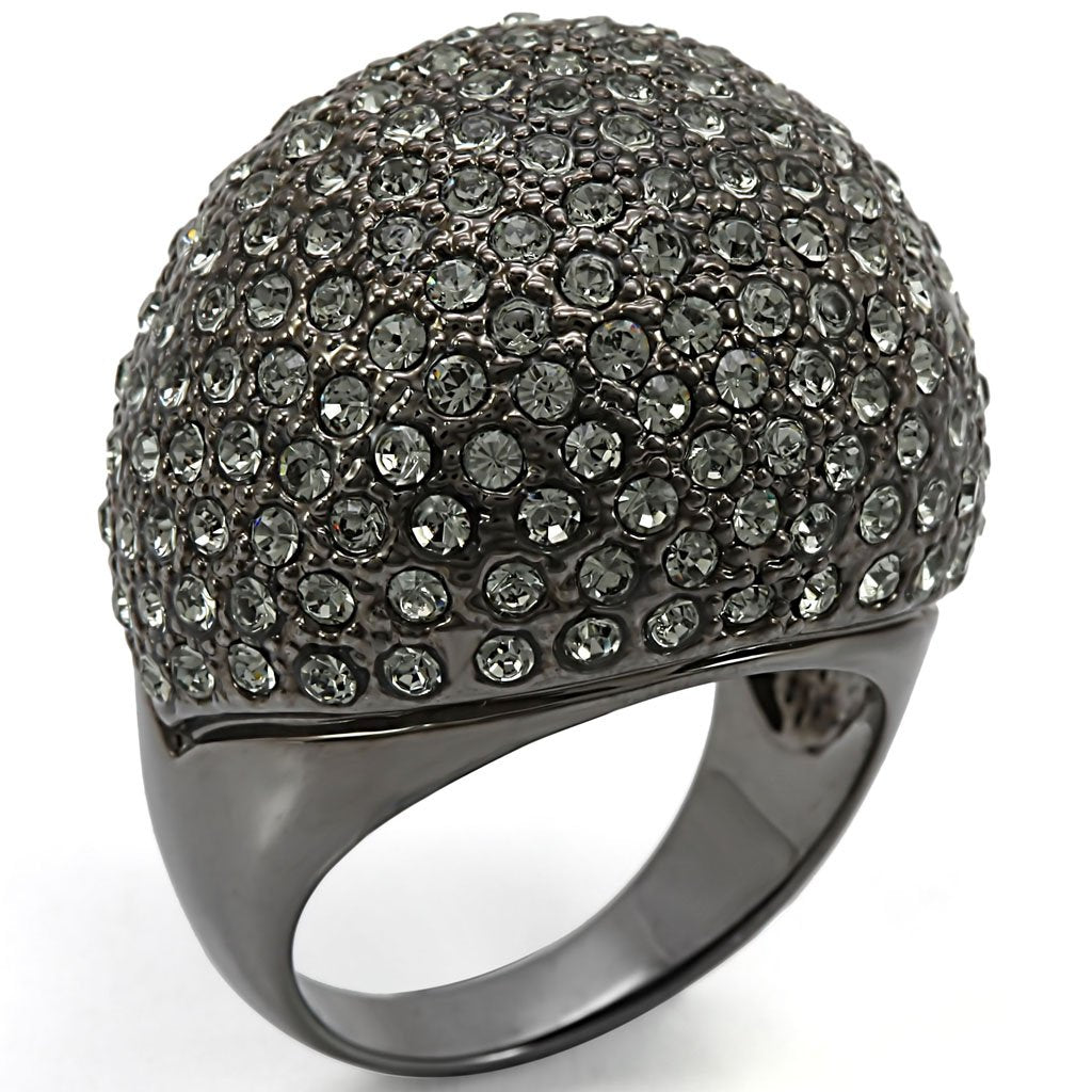 JCE1264 Ruthenium Brass Ring with Top Grade Crystal  in Black Diamond