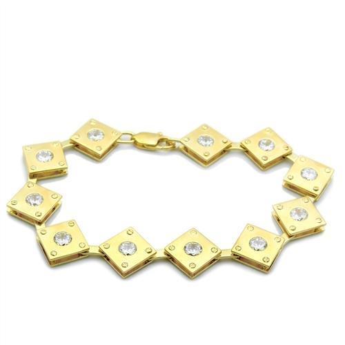 JCE2017 Matte Gold & Gold Brass Bracelet with AAA Grade CZ  in Clear