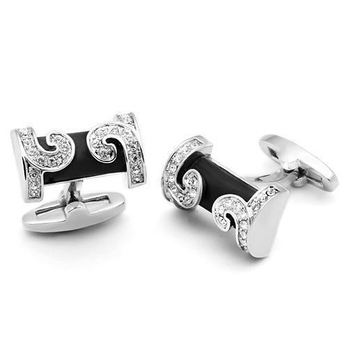 JCE2630 Rhodium Brass Cufflink with Top Grade Crystal  in Clear