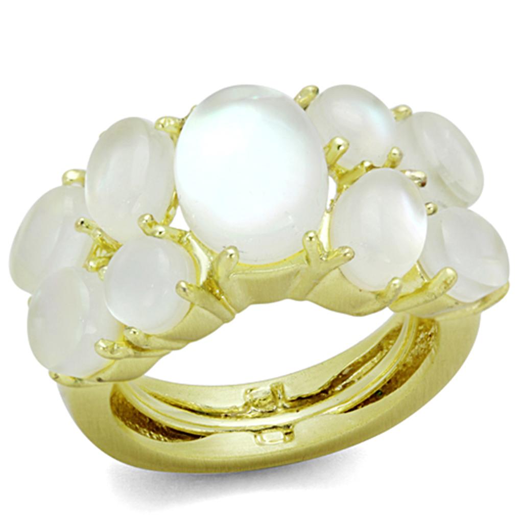 JCE3254 Gold Brass Ring with Synthetic Cat Eye in Aurora Borealis (Rainbow Effect)