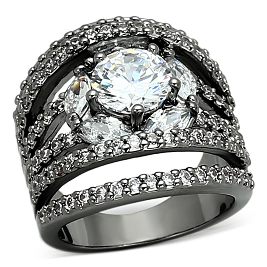 JCEA895 Ruthenium Brass Ring with AAA Grade CZ  in Clear