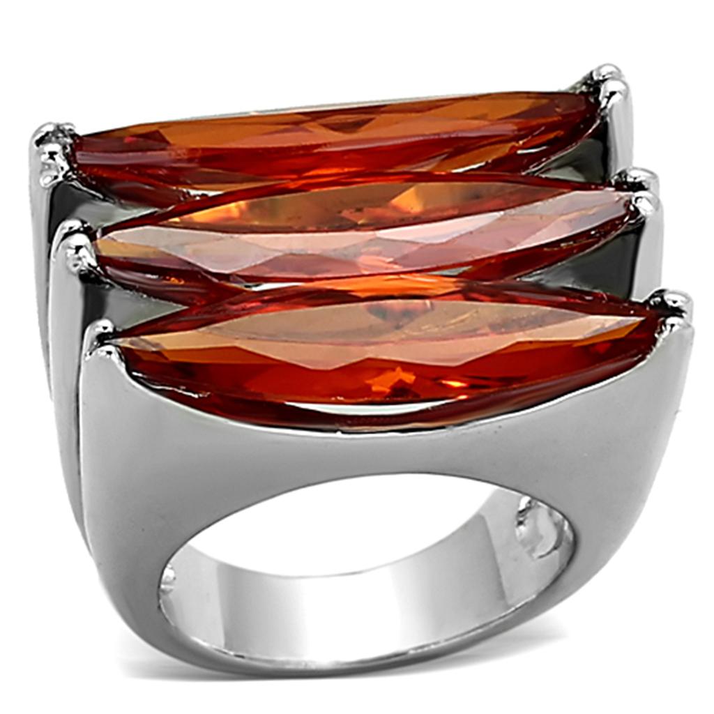 JCEA917 Rhodium Brass Ring with AAA Grade CZ  in Orange