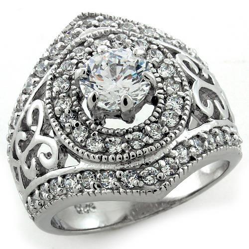 JCEAS1134 Rhodium 925 Sterling Silver Ring with AAA Grade CZ  in Clear