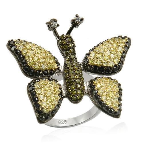 JCES213 Rhodium+Gold+ Ruthenium 925 Sterling Silver Ring with AAA Grade CZ  in Multi Color