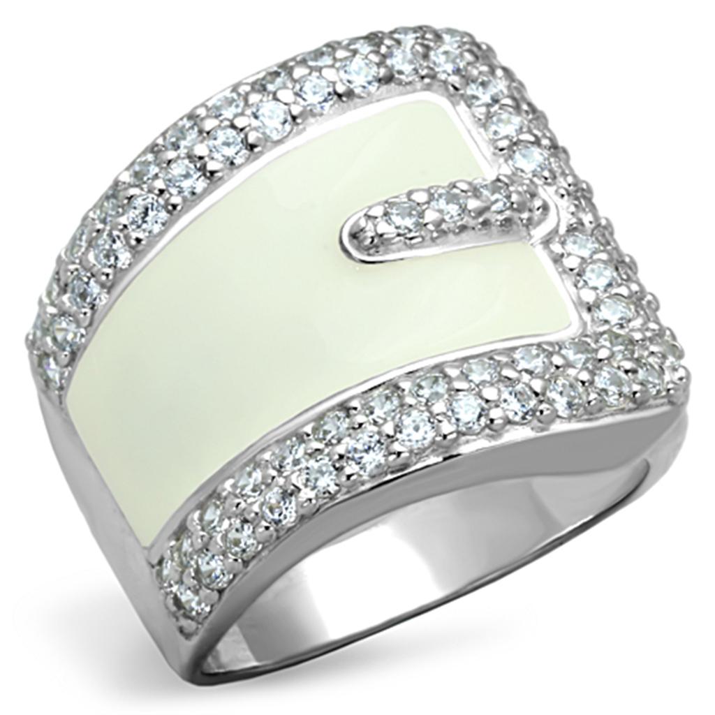 JCES804 Rhodium 925 Sterling Silver Ring with AAA Grade CZ  in Clear
