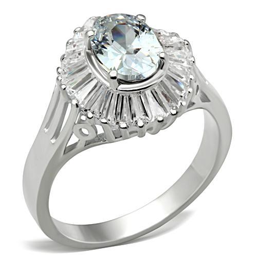 JCE042 Silver 925 Sterling Silver Ring with AAA Grade CZ  in Clear