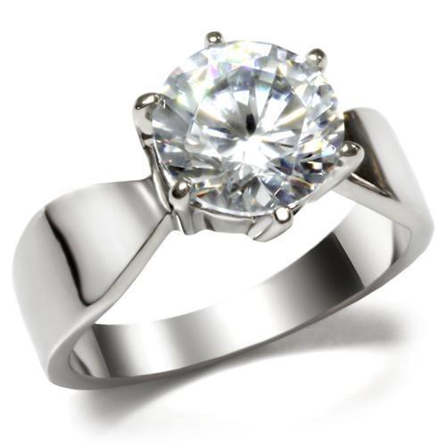 JCE046 High polished (no plating) Stainless Steel Ring with AAA Grade CZ  in Clear