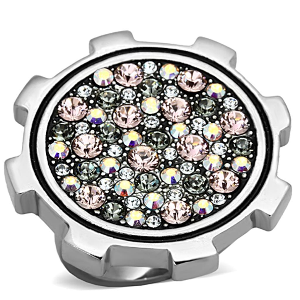 JCE1113 High polished (no plating) Stainless Steel Ring with Top Grade Crystal  in Multi Color