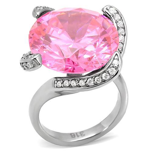 JCE117 High polished (no plating) Stainless Steel Ring with AAA Grade CZ  in Rose