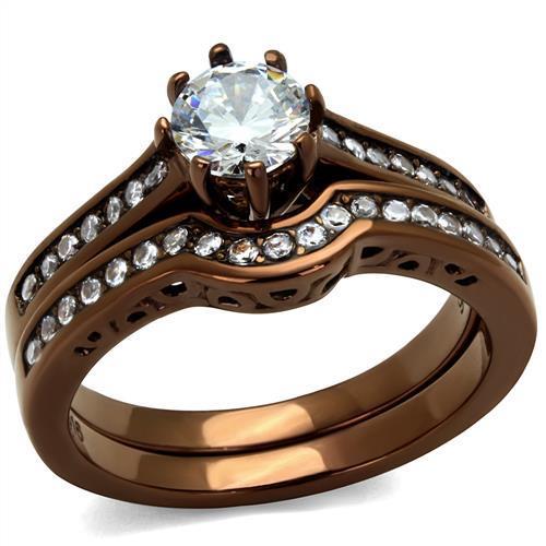 JCE1330LC IP Coffee light Stainless Steel Ring with AAA Grade CZ  in Clear