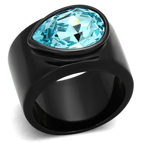 JCE1363 IP Black(Ion Plating) Stainless Steel Ring with Top Grade Crystal  in Light Sapphire