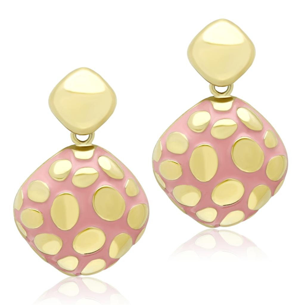 JCE1502 IP Gold(Ion Plating) Stainless Steel Earrings with Epoxy  in Light Rose