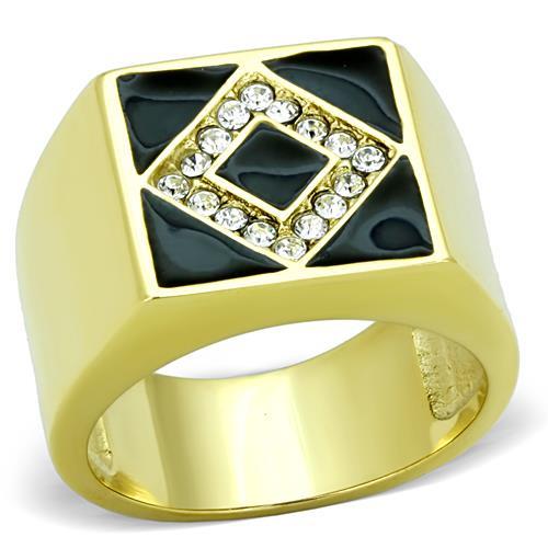 JCE1613 IP Gold(Ion Plating) Stainless Steel Ring with Top Grade Crystal  in Clear