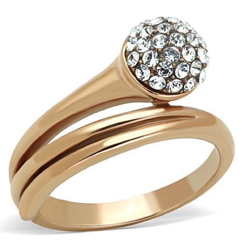 JCE1693 IP Rose Gold(Ion Plating) Stainless Steel Ring with Top Grade Crystal  in Clear