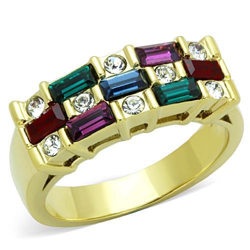 JCE1719 IP Gold(Ion Plating) Stainless Steel Ring with Top Grade Crystal  in Multi Color