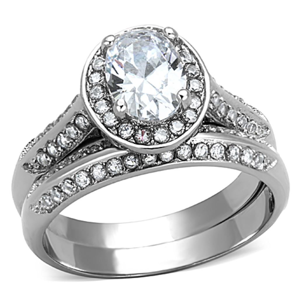 JCE1W163 High polished (no plating) Stainless Steel Ring with AAA Grade CZ  in Clear