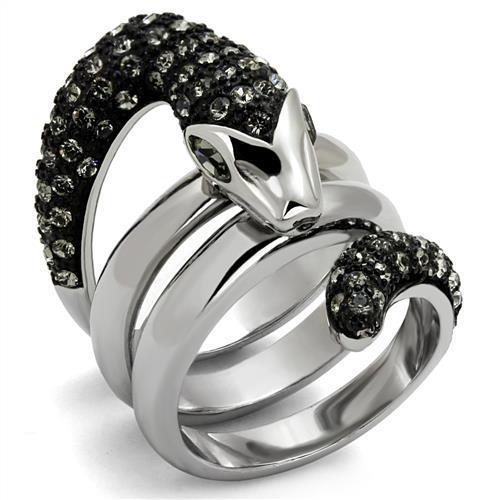 JCE2511 Two-Tone IP Black (Ion Plating) Stainless Steel Ring with Top Grade Crystal  in Black Diamond