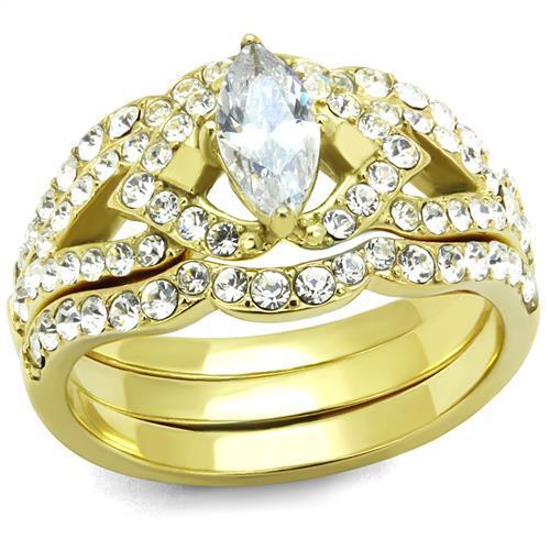 JCE2743 IP Gold(Ion Plating) Stainless Steel Ring with AAA Grade CZ  in Clear