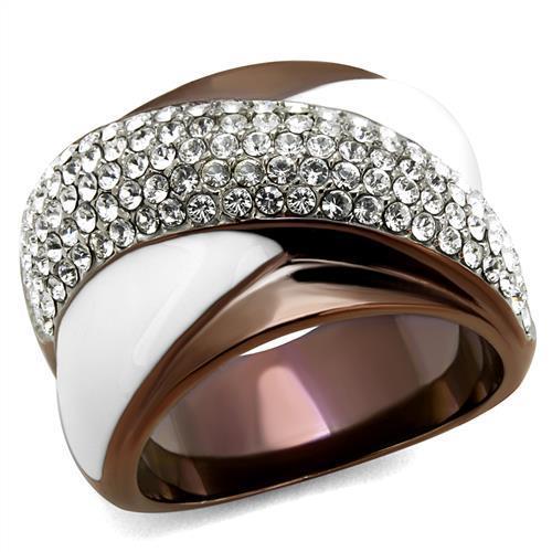 JCE2765 Two Tone IP Light Brown (IP Light coffee) Stainless Steel Ring with Top Grade Crystal  in Clear