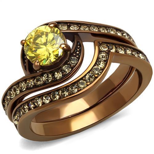 JCE2959 IP Coffee light Stainless Steel Ring with AAA Grade CZ  in Topaz