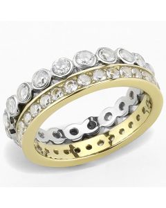 JCE3232 Two-Tone IP Gold (Ion Plating) Stainless Steel Ring with AAA Grade CZ  in Clear