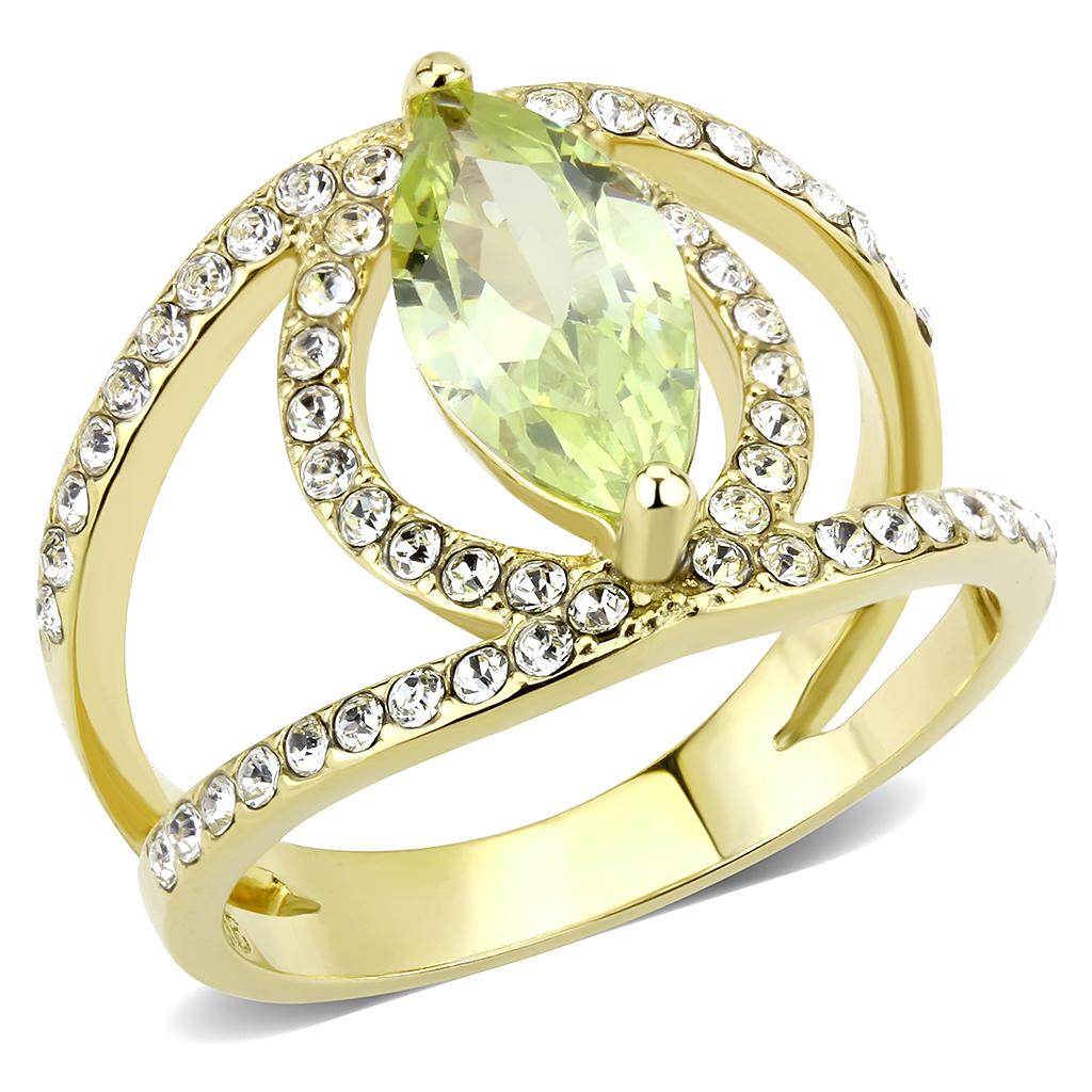JCE3578 IP Gold(Ion Plating) Stainless Steel Ring with AAA Grade CZ  in Apple Green color
