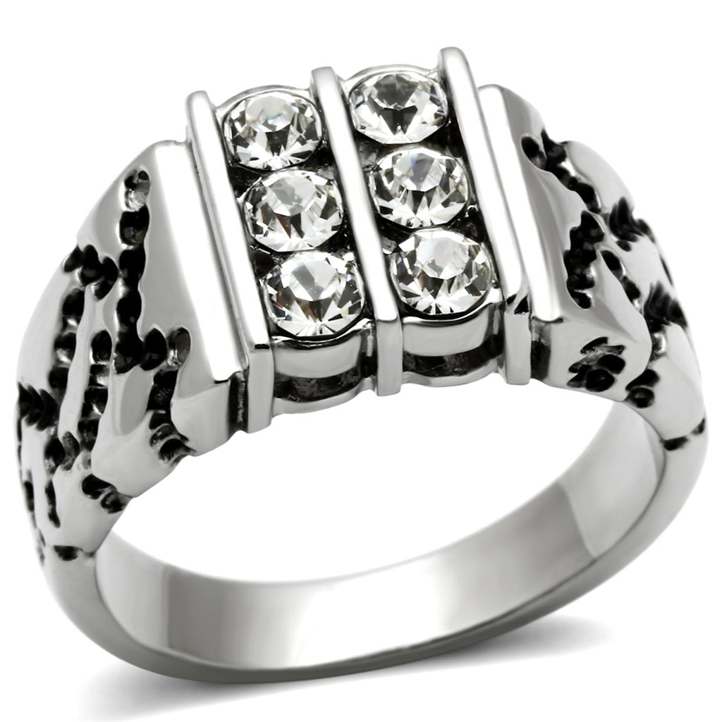JCE365 High polished (no plating) Stainless Steel Ring with Top Grade Crystal  in Clear