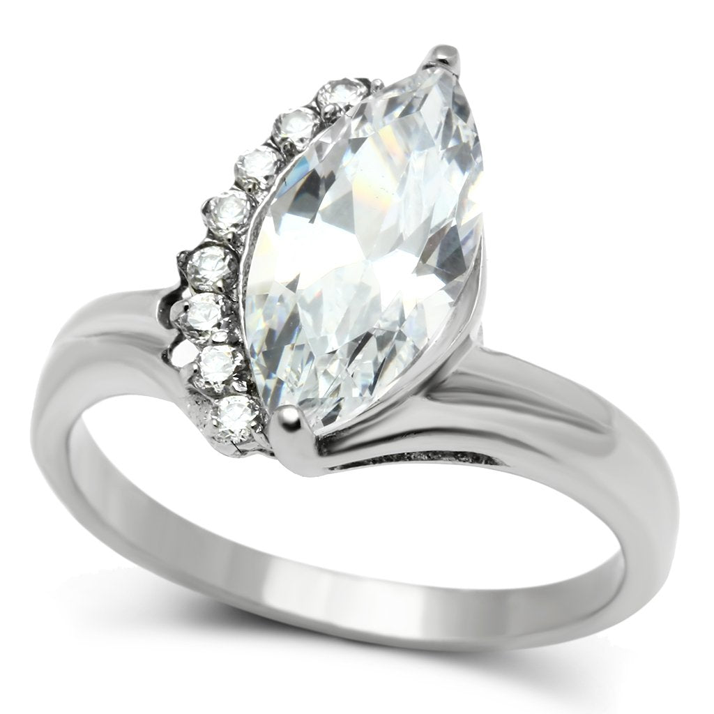 JCE475 High polished (no plating) Stainless Steel Ring with AAA Grade CZ  in Clear