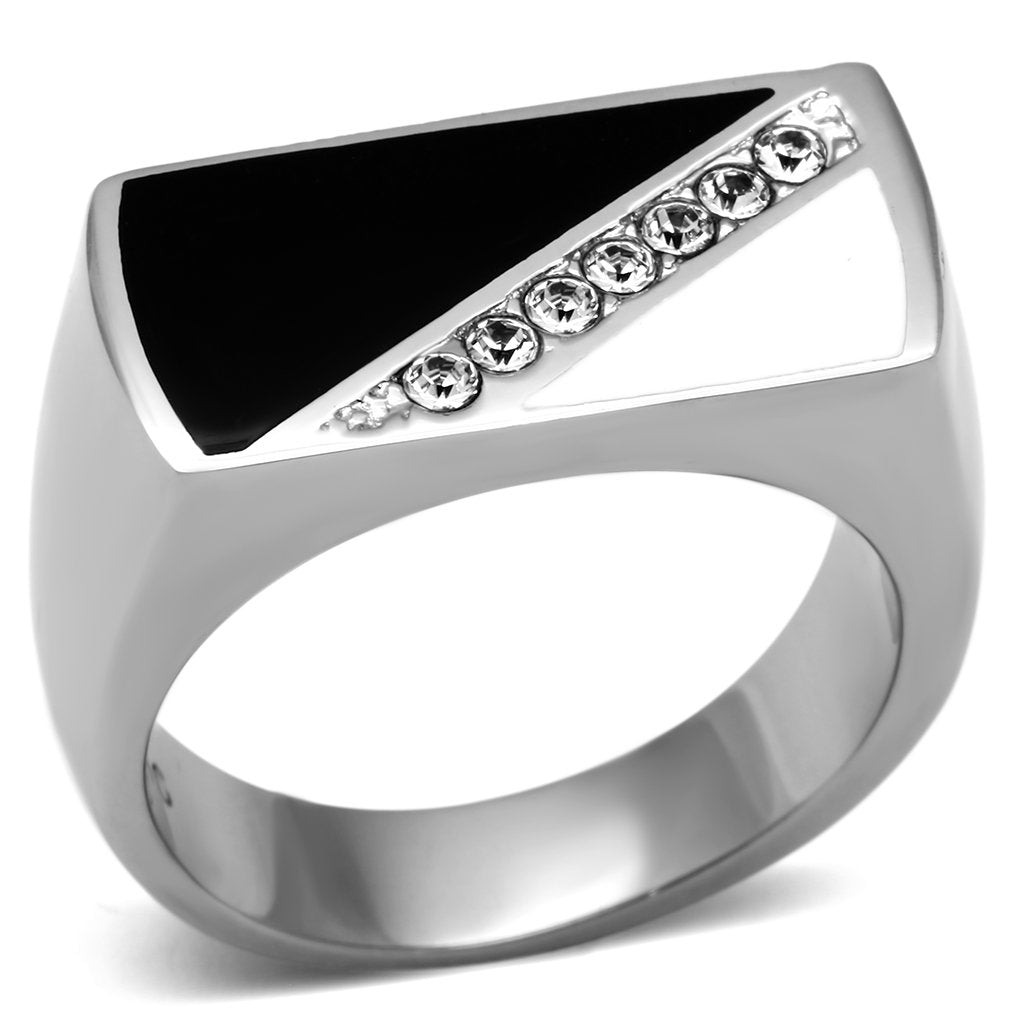 JCE704 High polished (no plating) Stainless Steel Ring with Top Grade Crystal  in Clear