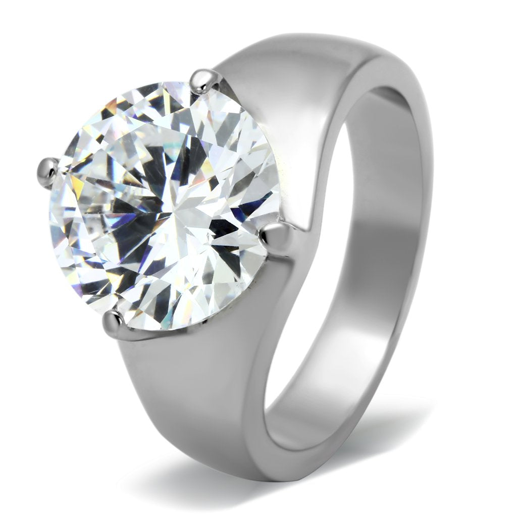 JCE999 High polished (no plating) Stainless Steel Ring with AAA Grade CZ  in Clear