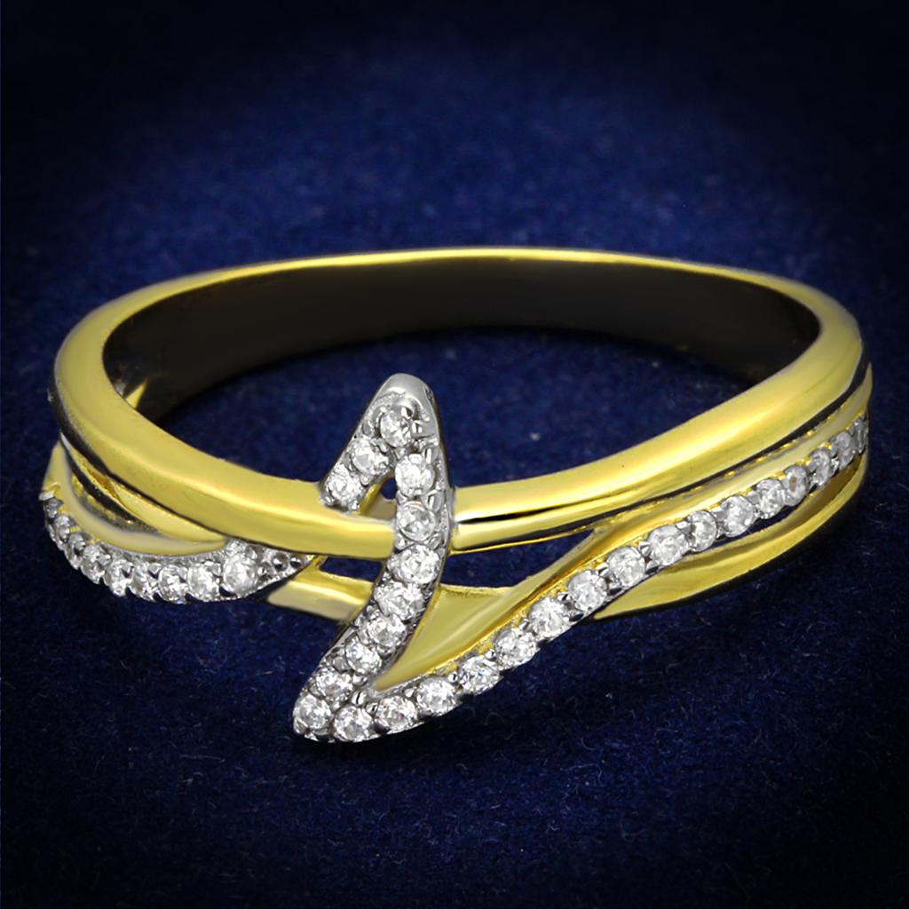JCE461 Gold+Rhodium 925 Sterling Silver Ring with AAA Grade CZ  in Clear