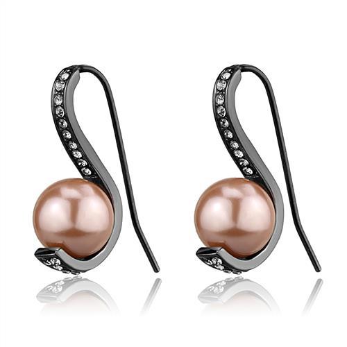 JCE2728 IP Light Black  (IP Gun) Stainless Steel Earrings with Synthetic Pearl in Light Peach